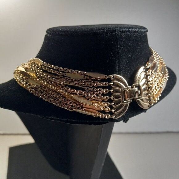 Vintage Monet 14 Strand Gold tone Metal Chain Diamond shapes Design Necklace - Picture 6 of 9